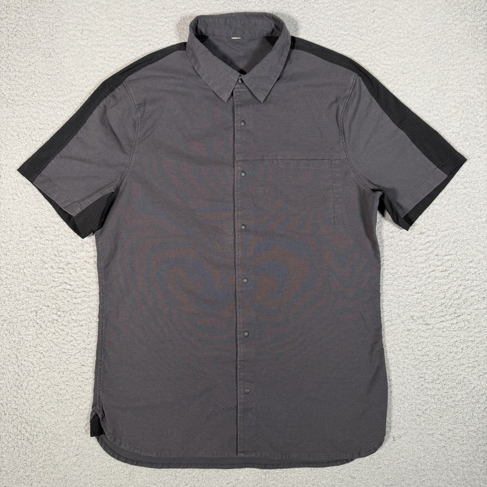 Lululemon Shirt Mens Small Black Button Up Ventlight Sleeve Casual Preppy Logo